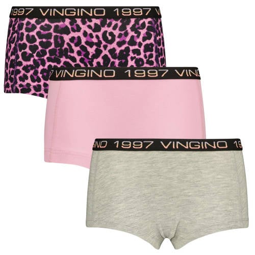 Vingino short Animal - set van 3 roze/zwart/grijs Slip Meisjes Stretchkatoen