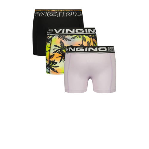 VINGINO boxershort Palm set van 3 zwart grijs geel Jongens Stretchkatoen 110 116