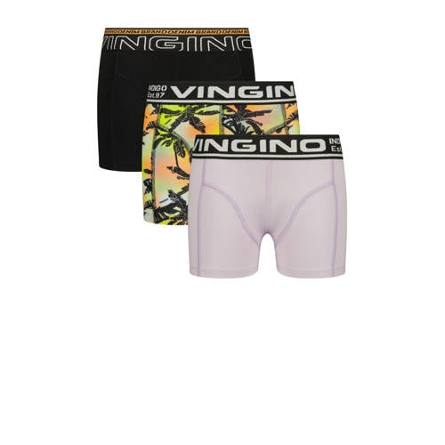 Vingino boxershort Palm - set van 3 zwart/grijs/geel Jongens Stretchkatoen