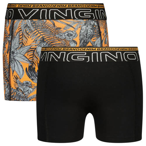 VINGINO boxershort Black Leaf set van 2 zwart oranje Jongens Stretchkatoen 110 116