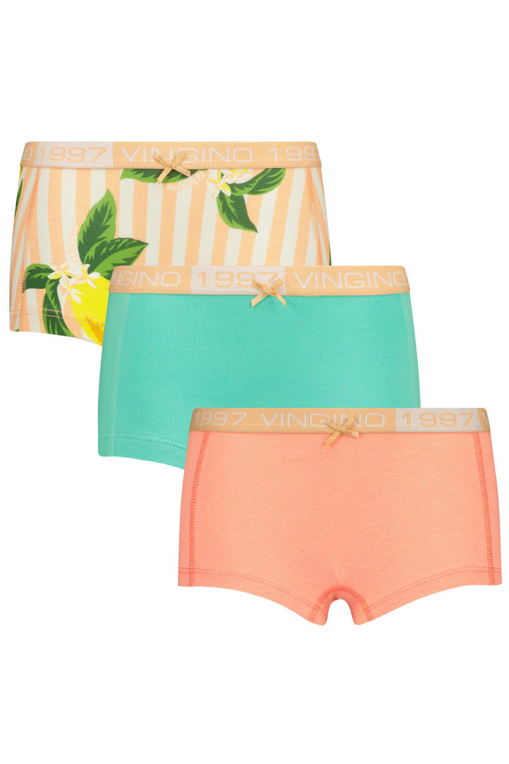 Vingino short Lemons - set van 3 oranje/zeegroen
