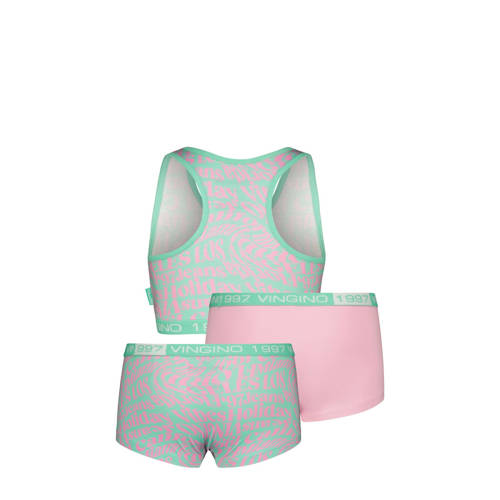 VINGINO bh top + 2 shorts Holiday mintgroen roze Top + short Meisjes Stretchkatoen Ronde hals 98 104