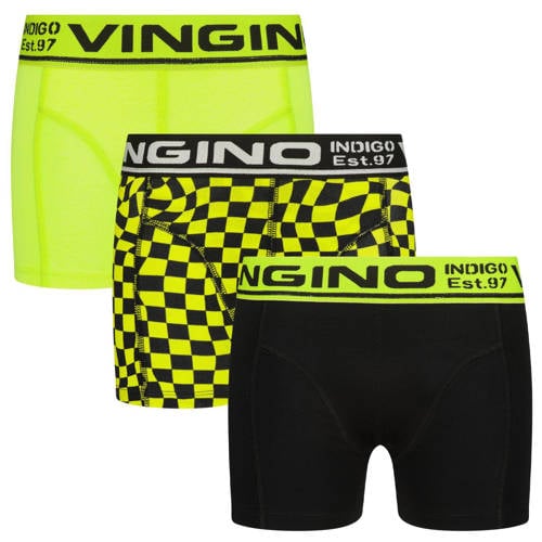Vingino boxershort Check - set van 3 zwart/neon geel Jongens Stretchkatoen