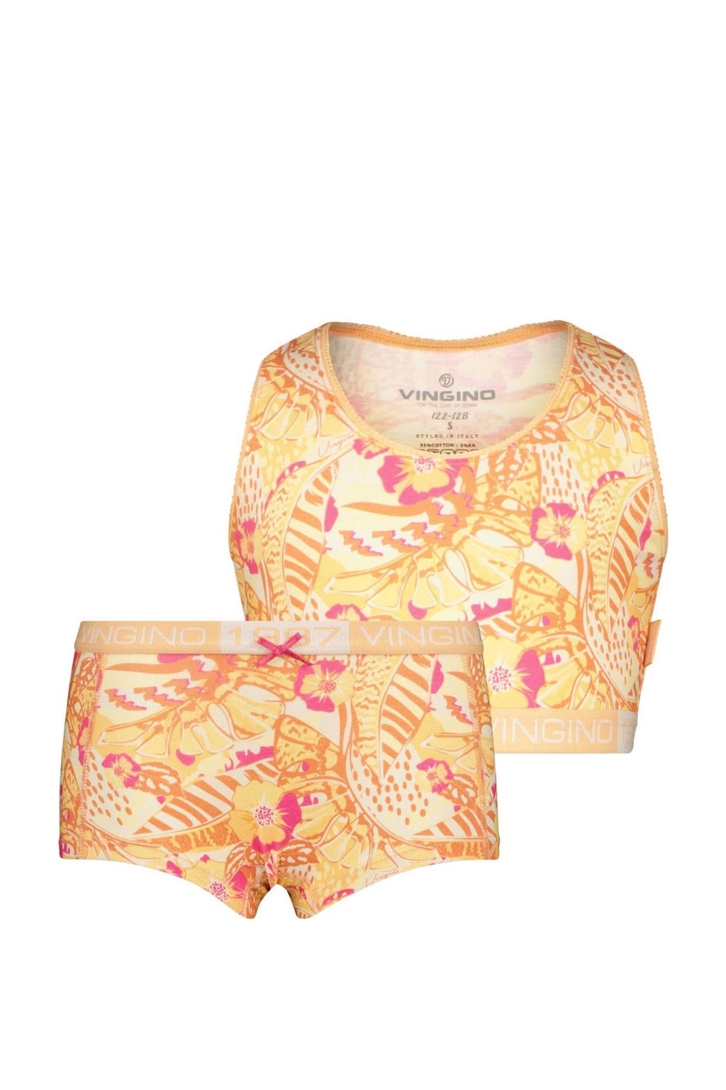 Vingino bh top + short Leaf oranje/roze