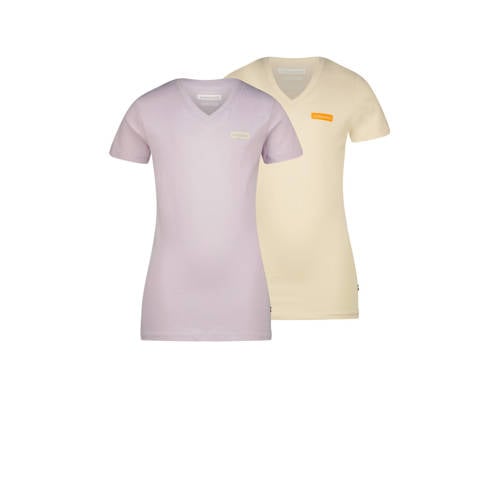Vingino T-shirt - set van 2 lila/ecru Paars Jongens Katoen V-hals Effen