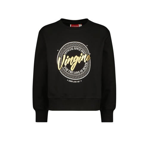 Vingino sweater Narisse met printopdruk zwart/geel Printopdruk