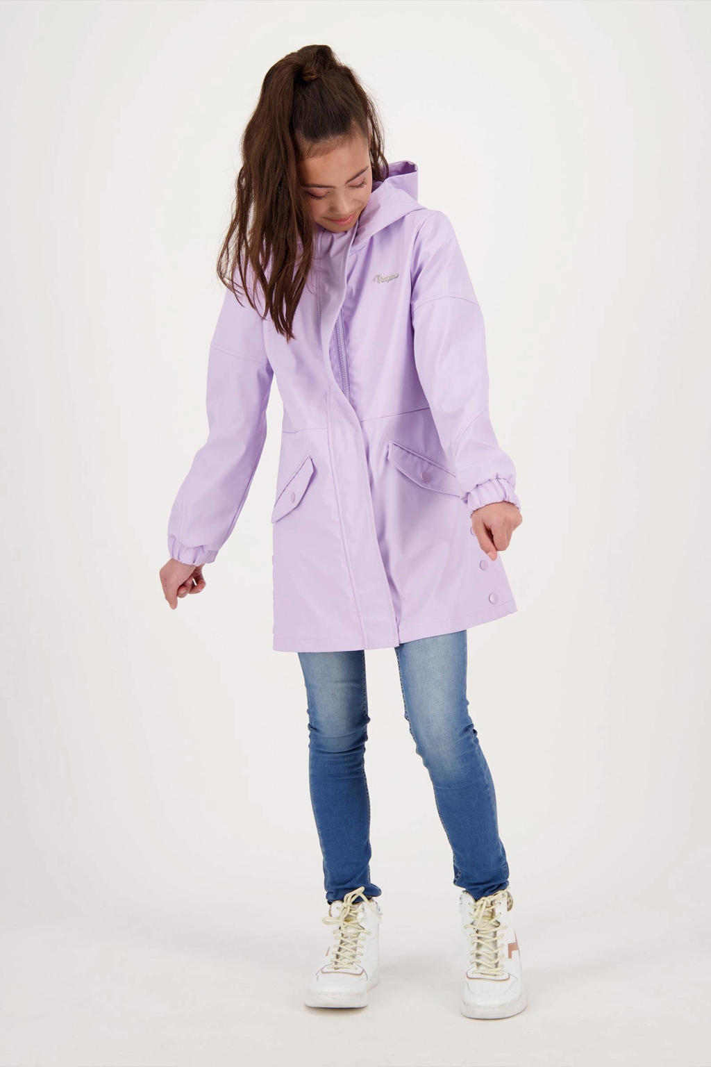 Paarse meisjes Vingino zomerjas van polyester met effen, lange mouwen, capuchon en rits- en drukknoopsluiting
