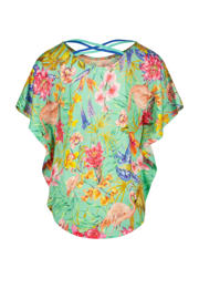 thumbnail: Groen en multikleurige meisjes Vingino gebloemde top Imela multicolor van viscose met effen, korte mouwen en ronde hals