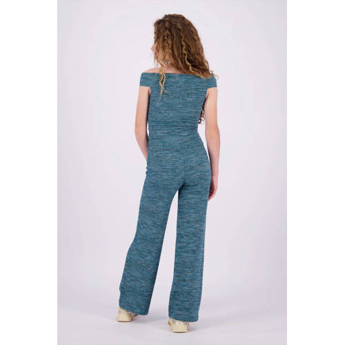 VINGINO gemêleerde off shoulder top Ilena petrol Blauw Melée 128