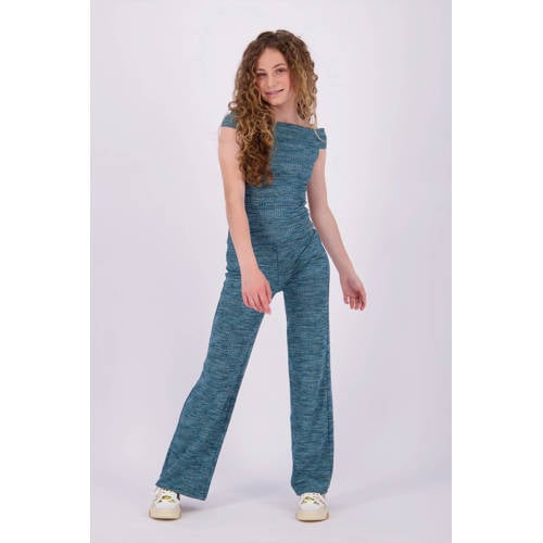 VINGINO gemêleerde off shoulder top Ilena petrol Blauw Melée 128