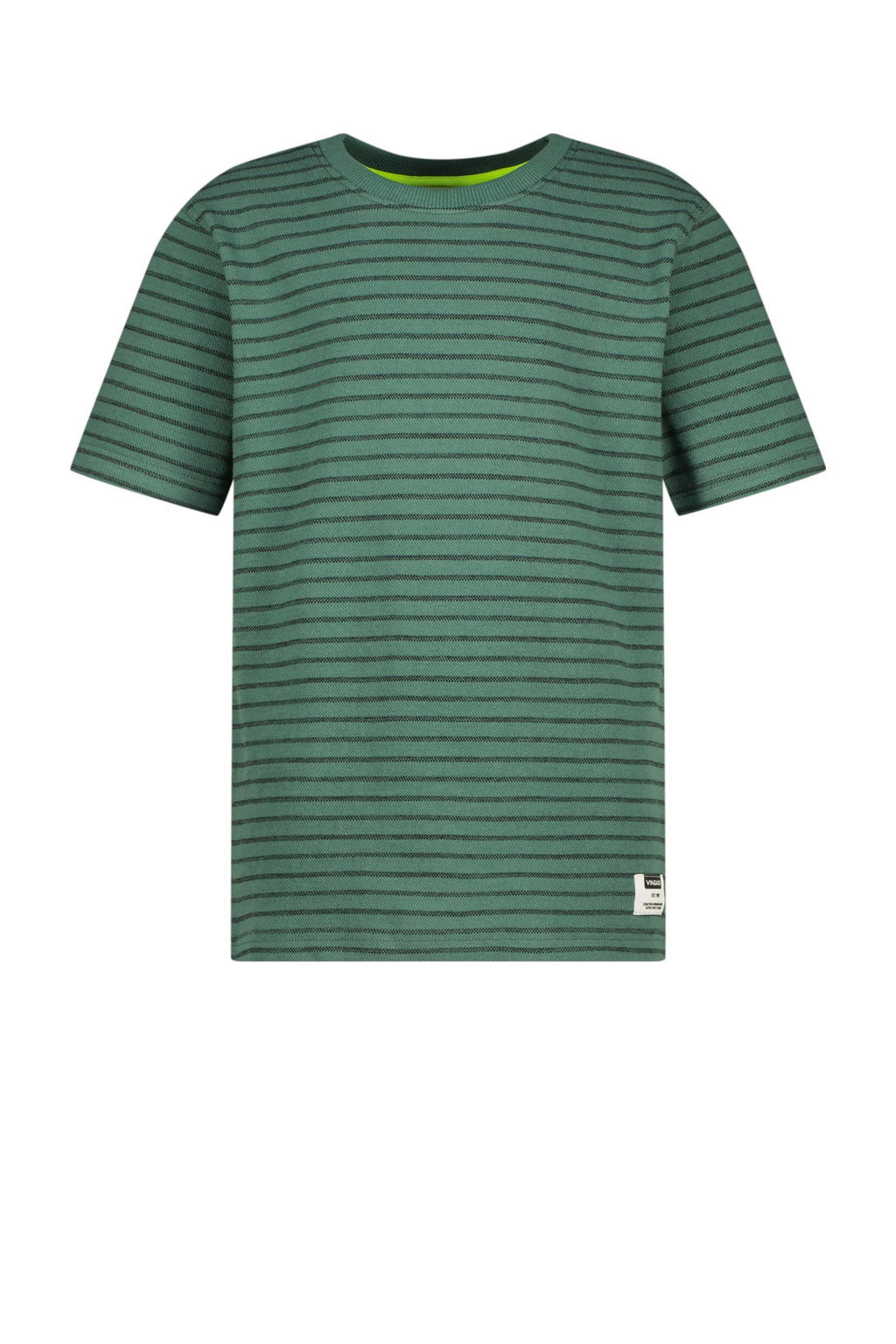 Groen, donkergroen en zwarte jongens Vingino gestreept T-shirt Hiweko van katoen met korte mouwen en ronde hals