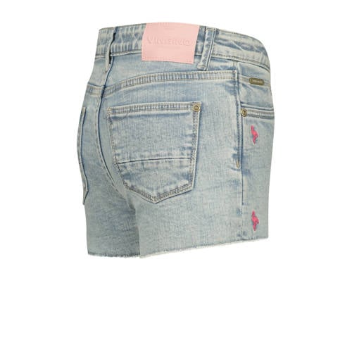 VINGINO denim short Dafina Flamingo met all over print light bleach Korte broek Blauw 128