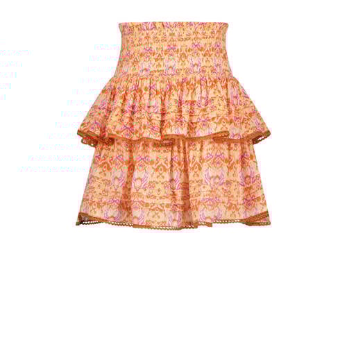 VINGINO rok Qalice met all over print en plooien oranje roze geel Meisjes Viscose 140