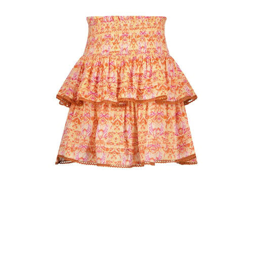 VINGINO rok Qalice met all over print en plooien oranje roze geel Meisjes Viscose 140