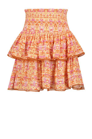 rok Qalice met all over print en plooien oranje/roze/geel