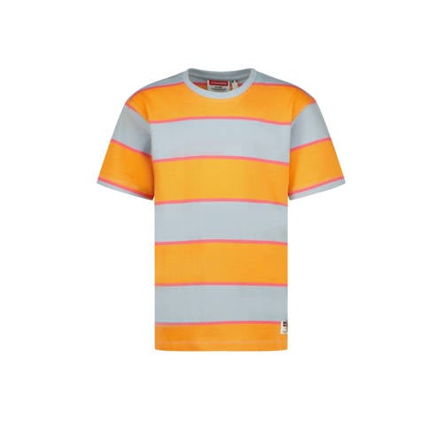 Vingino gestreept T-shirt Hifo lichtblauw/oranje Jongens Katoen Ronde hals