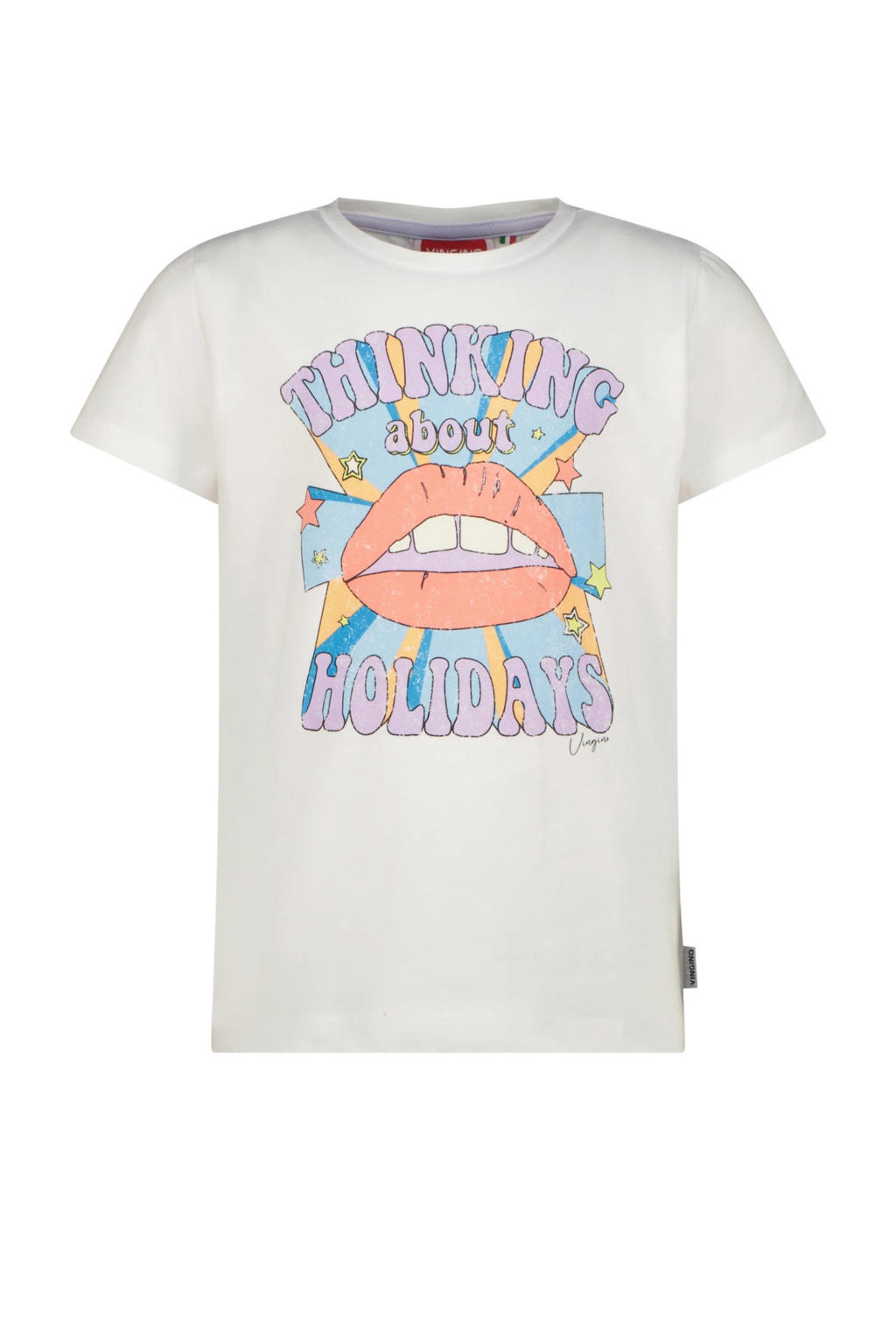Witte meisjes Vingino T-shirt Harloua van katoen met printopdruk, korte mouwen en ronde hals