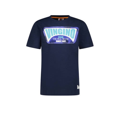 Vingino T-shirt Hefor met logo donkerblauw Jongens Katoen Ronde hals Logo