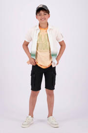 thumbnail: Black denim jongens Vingino cargo short Cecario black van stretchdenim met elastische tailleband met koord en effen