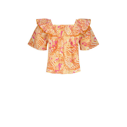 VINGINO top Lorance met all over print oranje roze geel Meisjes Katoen Vierkante hals 176