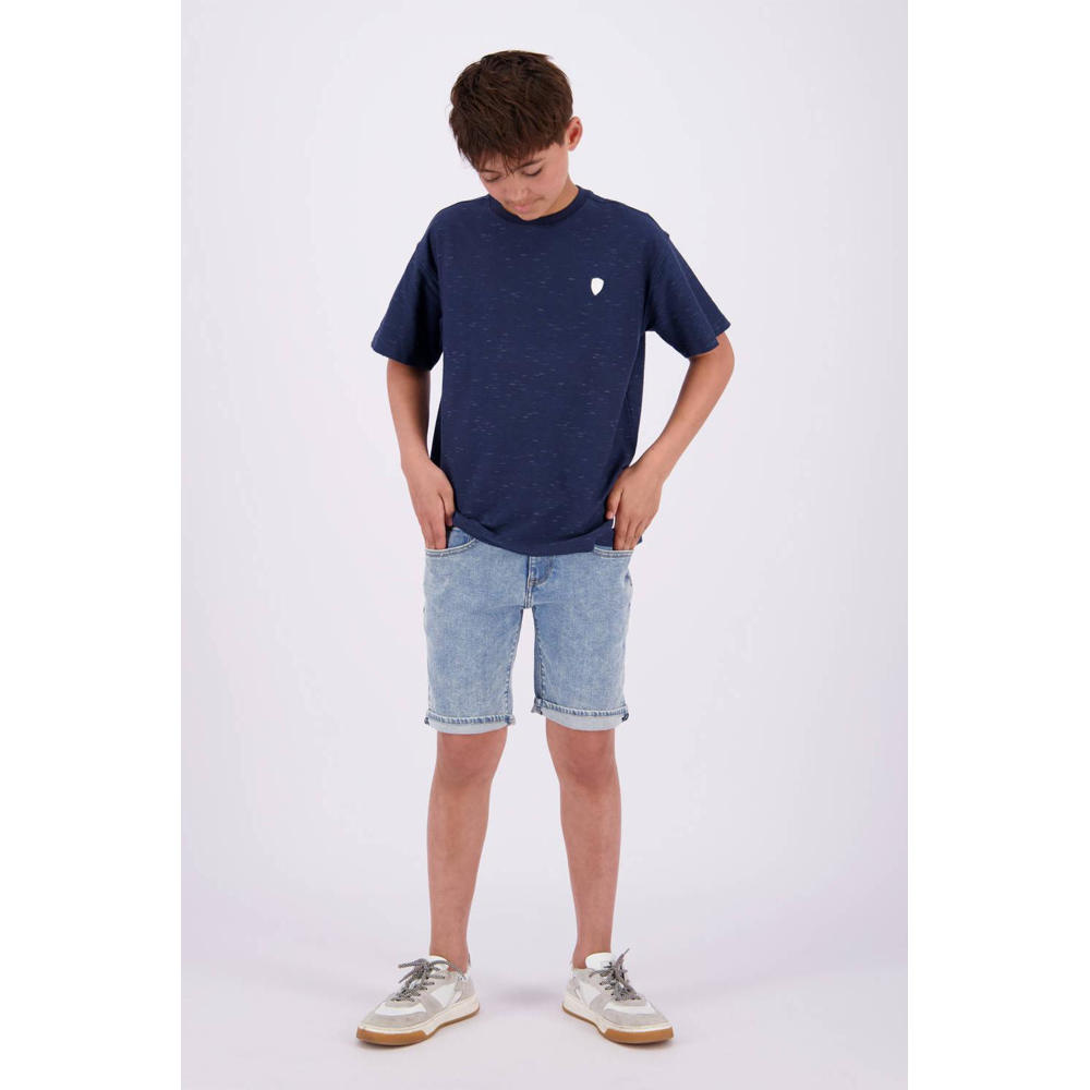 Donkerblauwe jongens Vingino T-shirt Hinjek van stretchkatoen met effen, korte mouwen en ronde hals