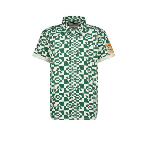 Vingino overhemd Lampo met all over print groen/wit Jongens Katoen Klassieke kraag
