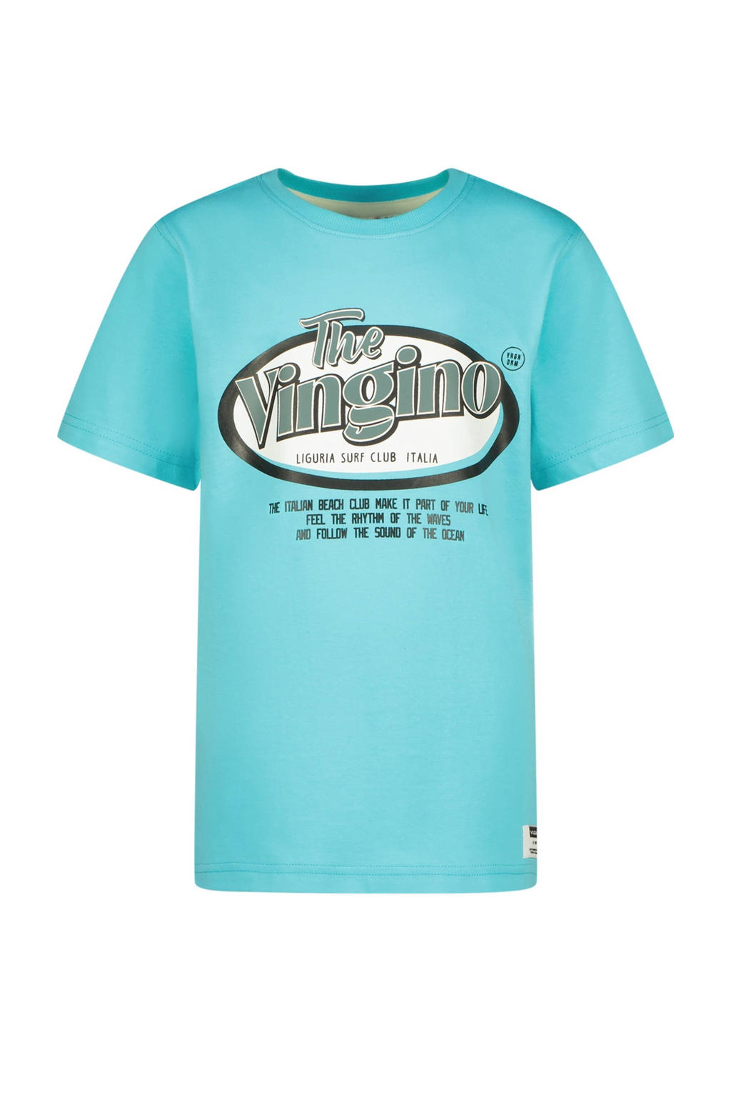 Blauwe jongens Vingino T-shirt Hebor van katoen met logo dessin, korte mouwen en ronde hals