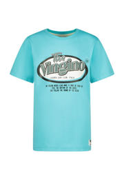 thumbnail: Blauwe jongens Vingino T-shirt Hebor van katoen met logo dessin, korte mouwen en ronde hals