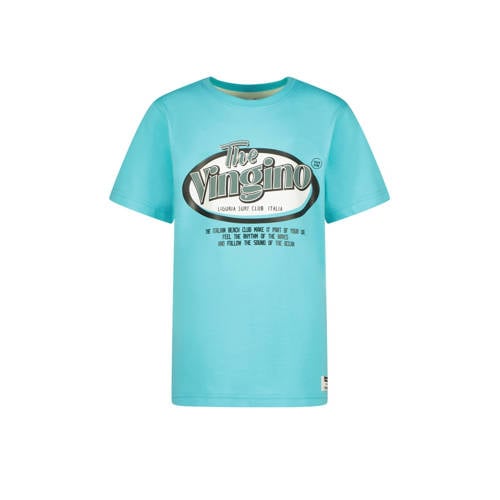 Vingino T-shirt Hebor met logo aquablauw Jongens Katoen Ronde hals Logo