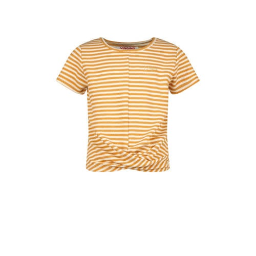 Vingino gestreept T-shirt Ireen lichtbruin/ecru Top Meisjes Polyester Ronde hals