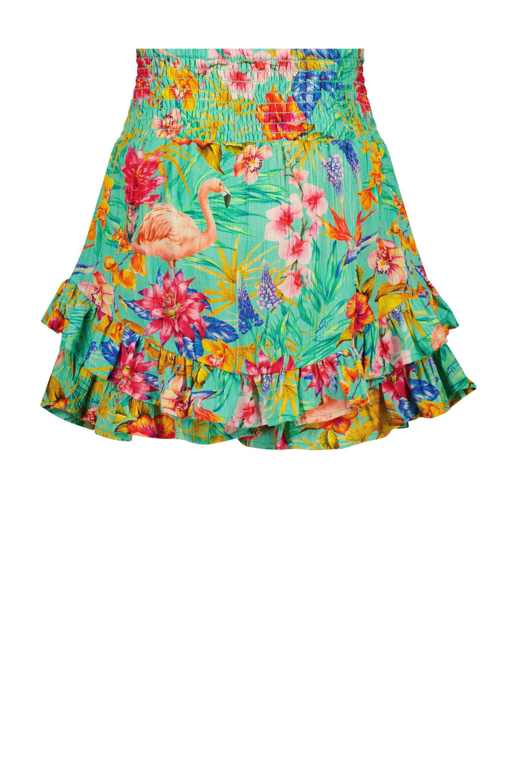 Groen en multikleurige meisjes Vingino gebloemde skort Reily multicolor van viscose met elastische tailleband