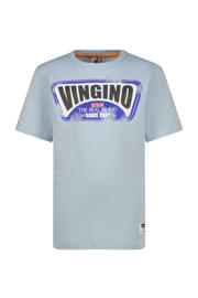 thumbnail: Lichtblauwe jongens Vingino T-shirt Hefor van katoen met logo dessin, korte mouwen en ronde hals