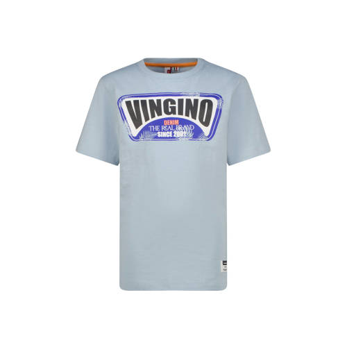Vingino T-shirt Hefor met logo lichtblauw Jongens Katoen Ronde hals Logo
