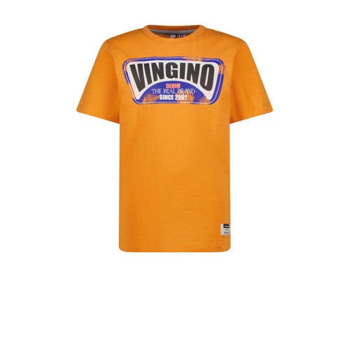 Vingino T-shirt met logo oranje Jongens Katoen Ronde hals Logo