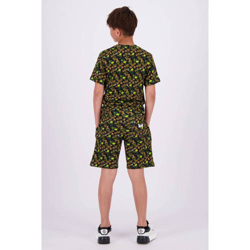 VINGINO T-shirt Jerro met all over print zwart neon geel oranje Jongens Katoen Ronde hals 164