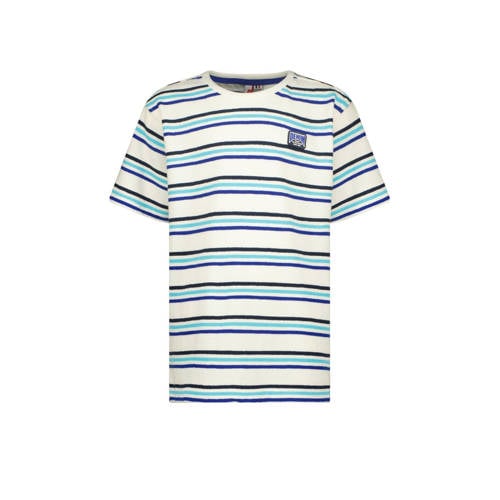 Vingino gestreept T-shirt Hoss wit/lichtblauw Jongens Katoen Ronde hals