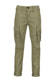 thumbnail: Groene jongens Vingino regular fit cargobroek Bergamo van stretchkatoen met rits- en knoopsluiting en effen