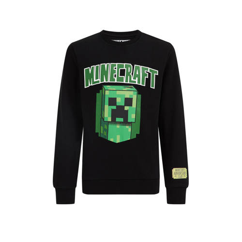 WE Fashion Minecraft sweater zwart/groen Personage - 110/116