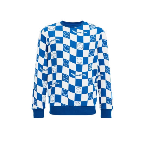 WE Fashion geruite sweater blauw/wit Ruit