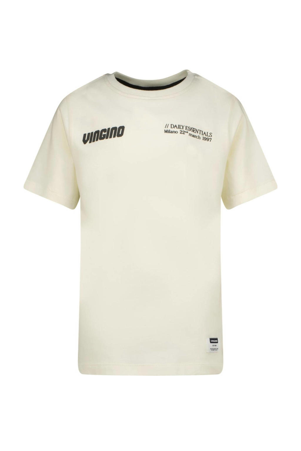 Witte jongens Vingino T-shirt Hezor van stretchkatoen met printopdruk, korte mouwen en ronde hals