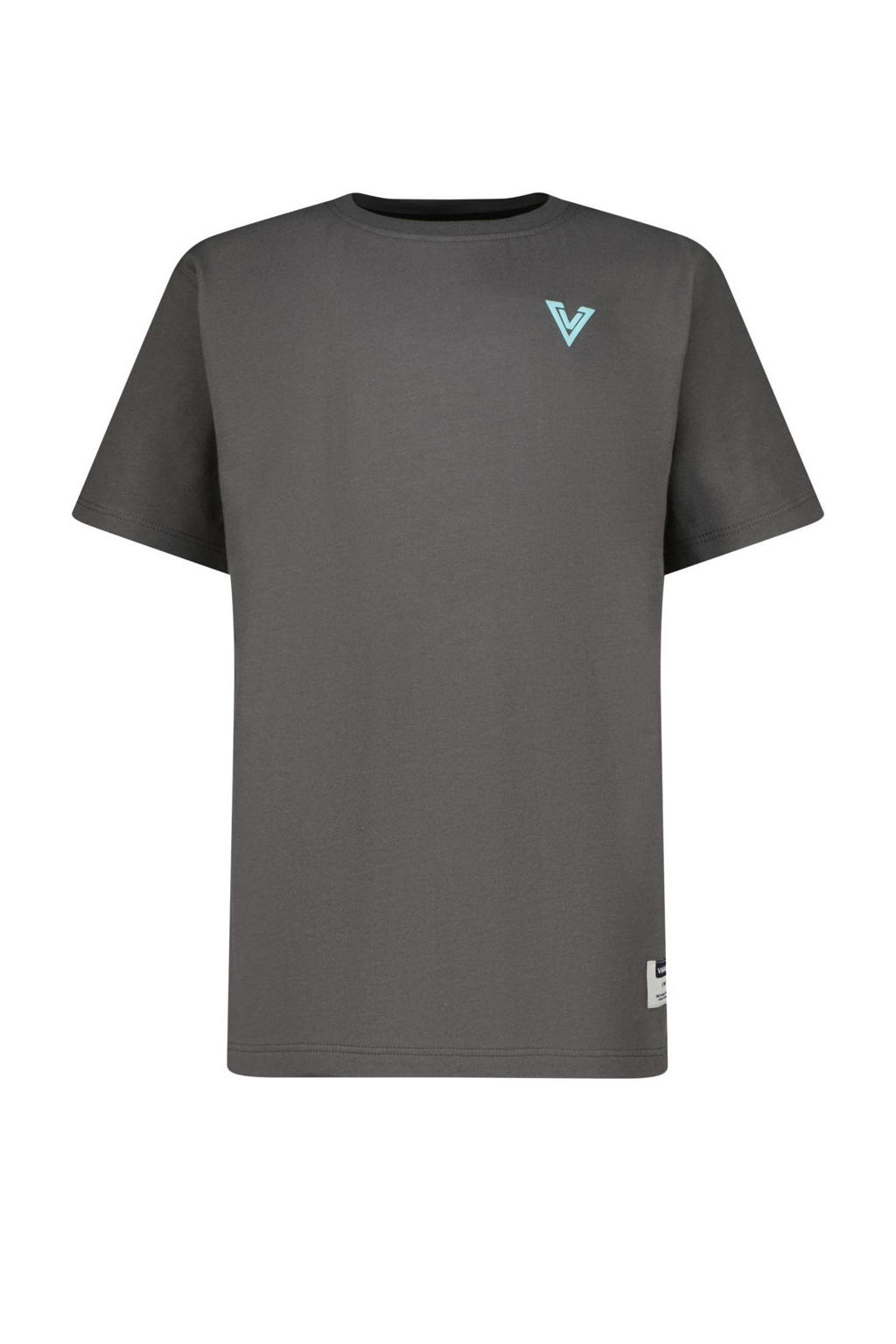 Grijze jongens Vingino T-shirt Hodd van stretchkatoen met printopdruk, korte mouwen en ronde hals