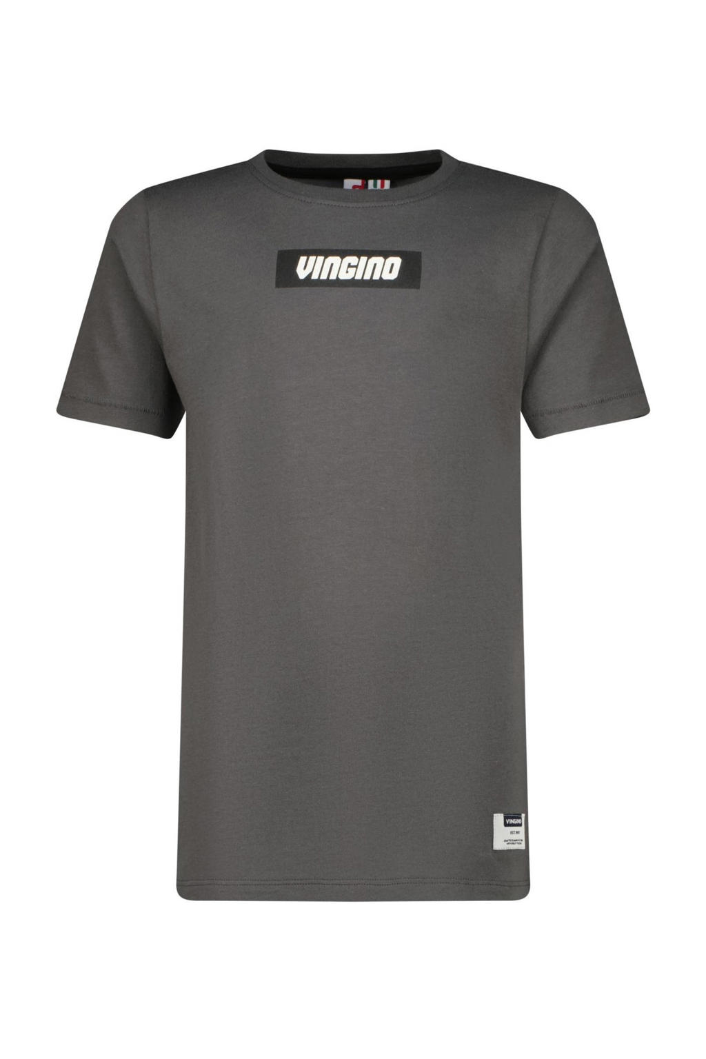 Grijze jongens Vingino T-shirt Hifot van stretchkatoen met printopdruk, korte mouwen en ronde hals