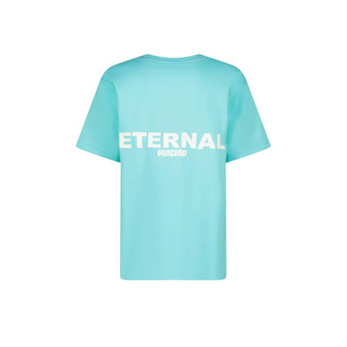VINGINO T-shirt Hodd met printopdruk aquablauw Jongens Stretchkatoen Ronde hals 128