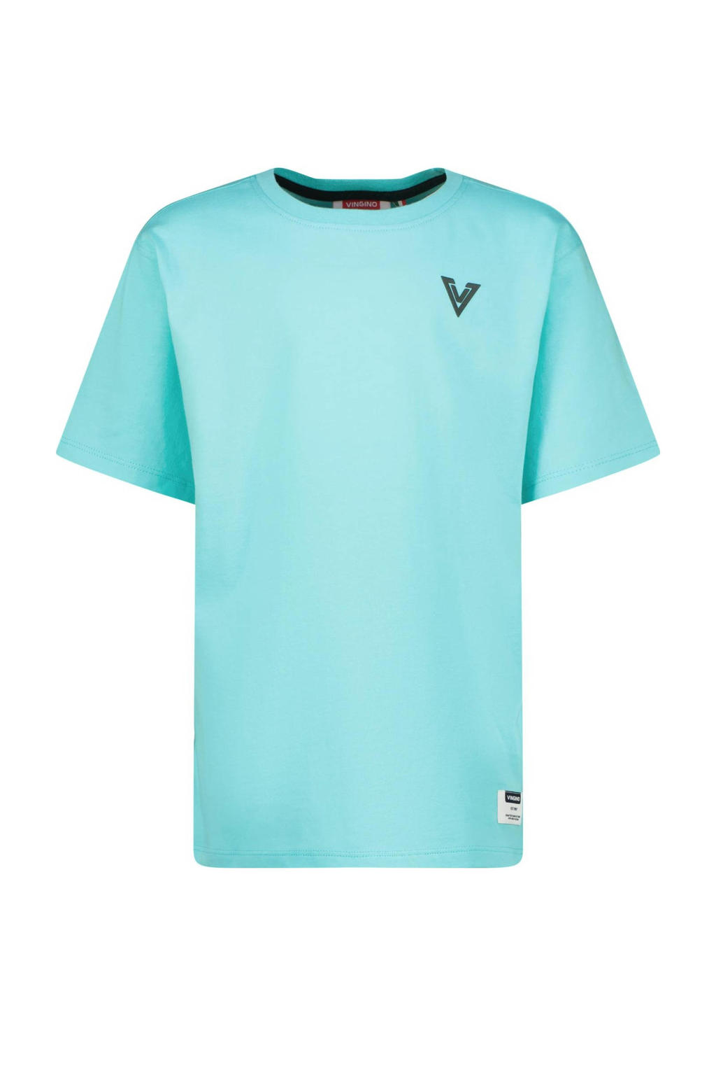 Blauwe jongens Vingino T-shirt Hodd van stretchkatoen met printopdruk, korte mouwen en ronde hals