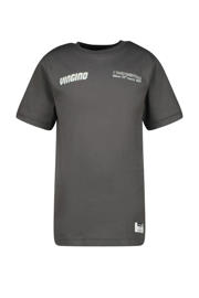 thumbnail: Grijze jongens Vingino T-shirt Hezor van stretchkatoen met printopdruk, korte mouwen en ronde hals