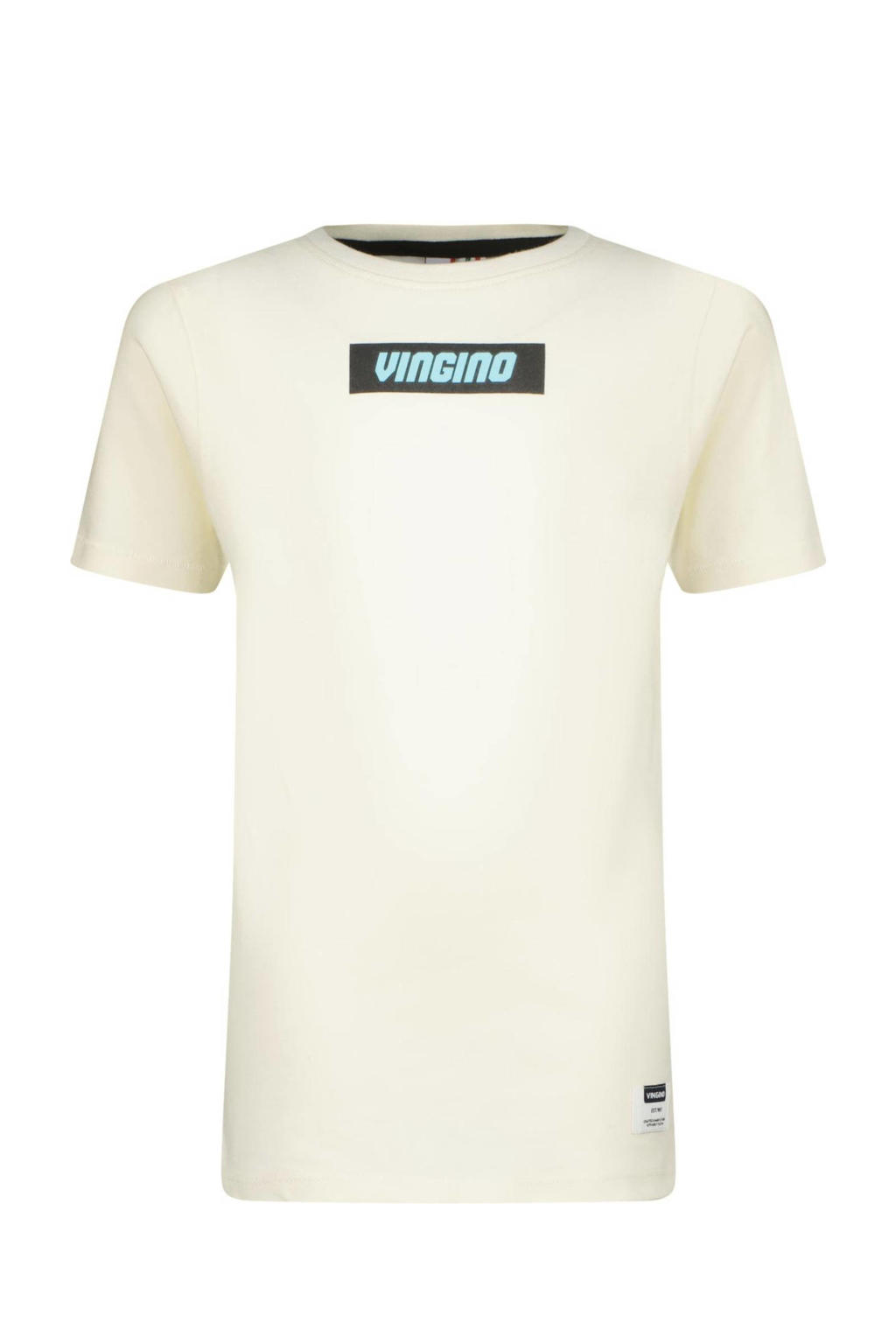 Witte jongens Vingino T-shirt Hifot van stretchkatoen met printopdruk, korte mouwen en ronde hals