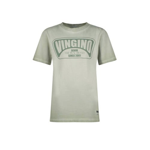 Vingino T-shirt Hapo met logo olijfgroen Jongens Katoen Ronde hals Logo