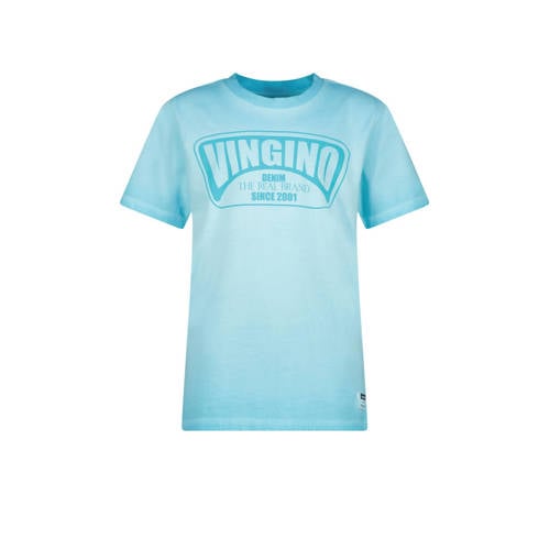 Vingino T-shirt Hapo met logo aquablauw Jongens Katoen Ronde hals Logo