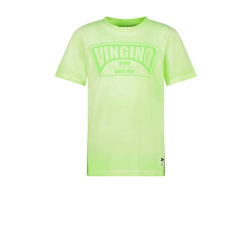Vingino T-shirt Hapo met logo neongroen Jongens Katoen Ronde hals Logo