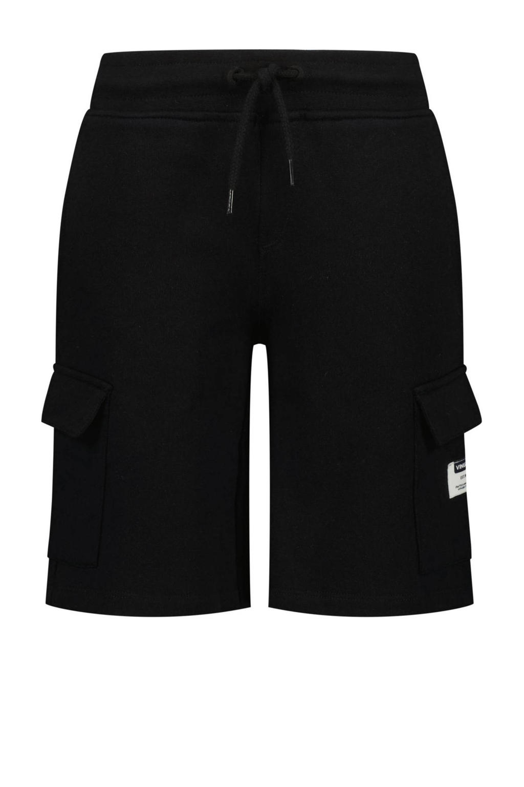 Zwarte jongens Vingino cargo short Rido van sweat materiaal met elastische tailleband met koord en effen